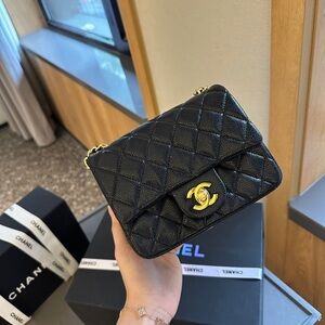 CHANEL Black Quilted Mini Flap Shoulder Bag with Gold Hardware